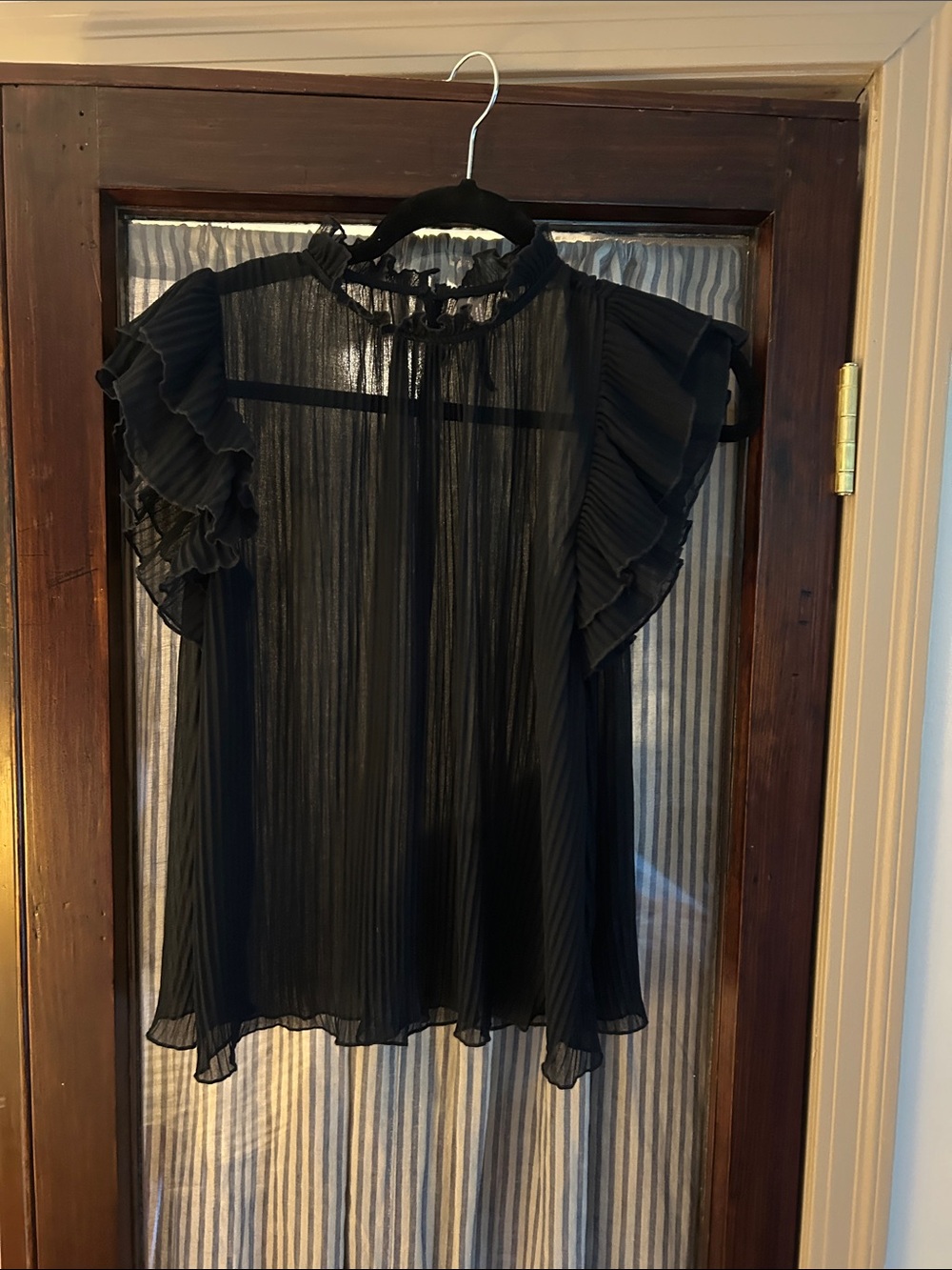 Anthropologie Black Sheer Ruffle Sleeve Blouse